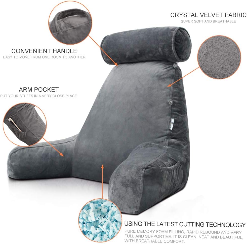 Southern Chic Reading Pillow with Arms – Backrest Support Cushion for Bed & Couch