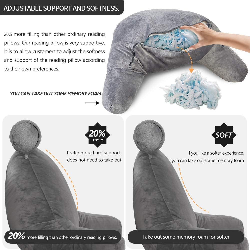 Southern Chic Reading Pillow with Arms – Backrest Support Cushion for Bed & Couch