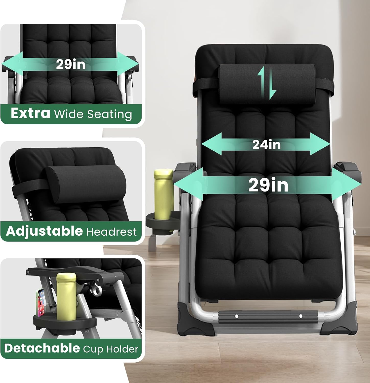 Southern Chic Reclining Outdoor Chair for Seniors – Adjustable Folding Lounger, Holds 500 LB