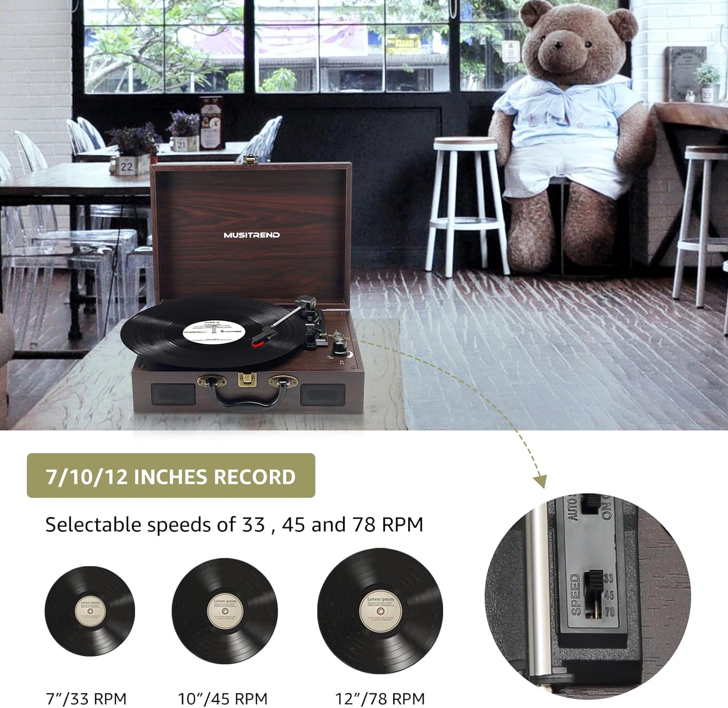 Southern Chic Vinyl Vintage Suitcase-Style Turntable Record Player