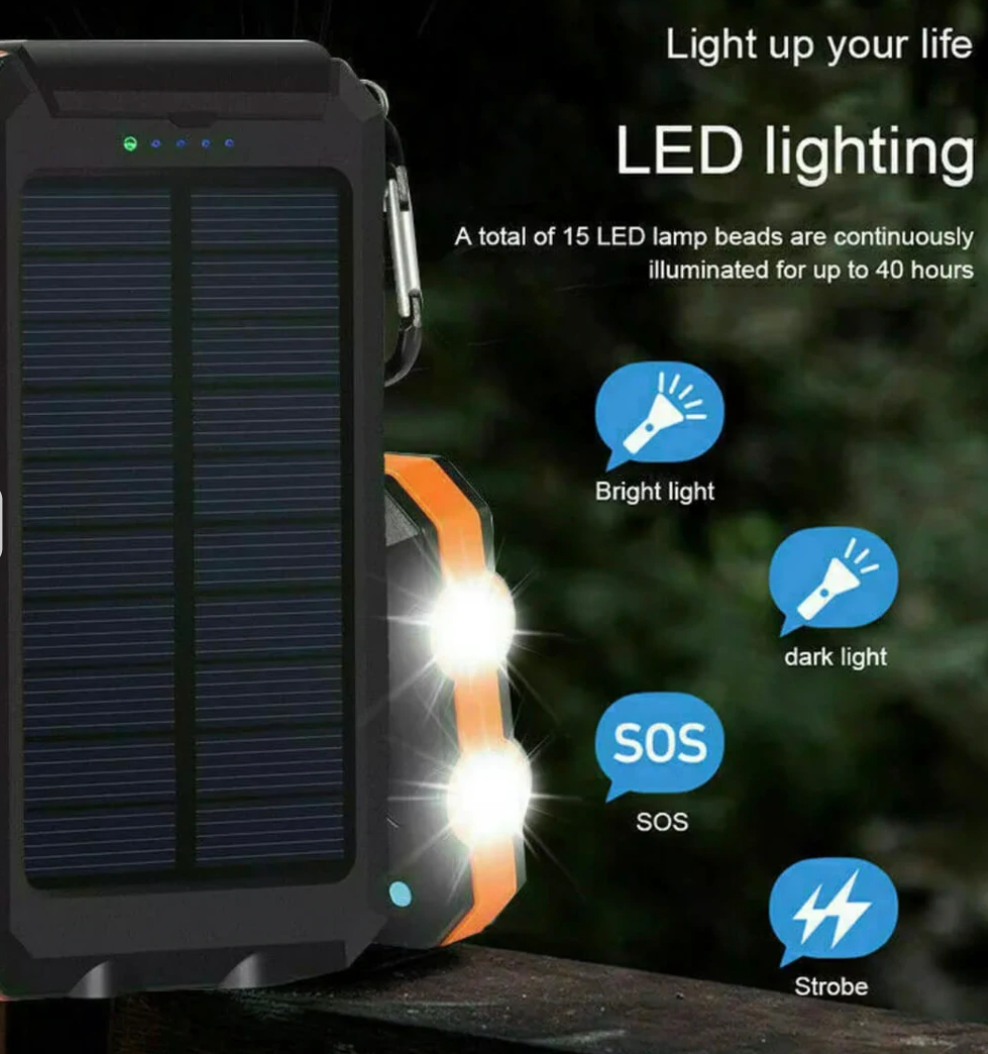 Southern Chic Solar Power Bank – 500000mAh Portable Waterproof Outdoor Charger with Dual USB & LED Light