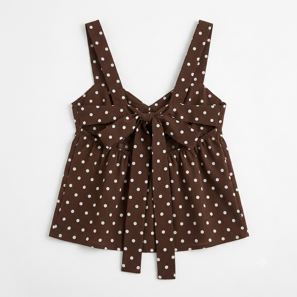 Sweet Southern Chic Women's Coffee Brown Square Neck Polka Dot Camisole Top