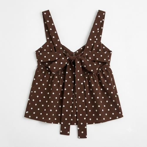 Women's Coffee Brown Square Neck Polka Dot Camisole Top