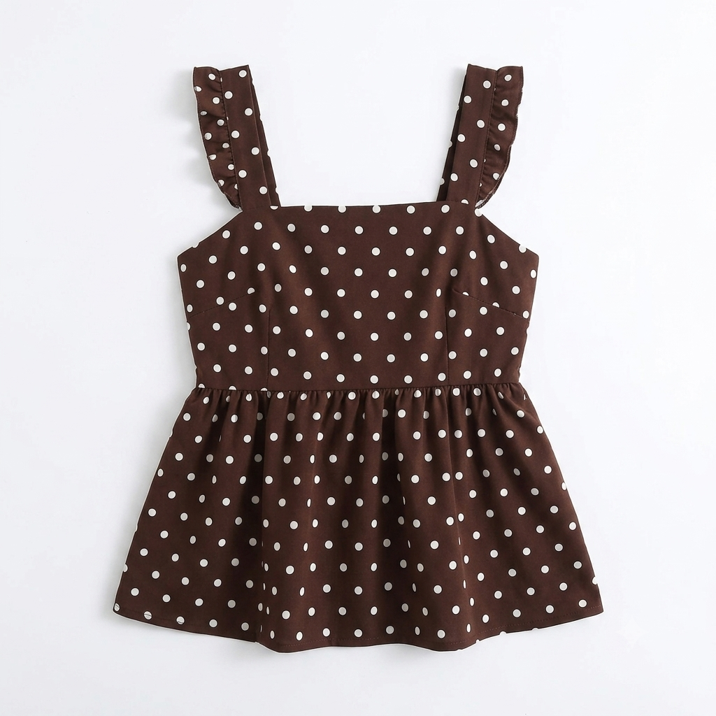 Sweet Southern Chic Women's Coffee Brown Square Neck Polka Dot Camisole Top