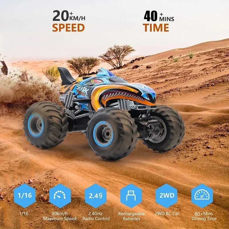 Southern Chic RC 4x4 Off-Road Monster Truck – Remote Control Rock Crawler Drift Car (Shark Digger Design)