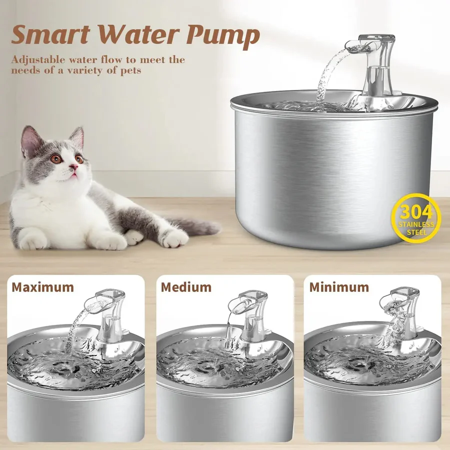 Southern Chic Stainless Steel Cat Water Fountain with Filter and Sensor