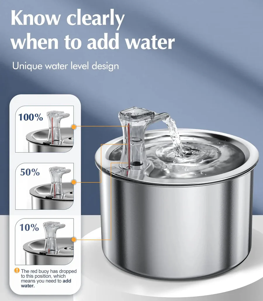 Southern Chic Stainless Steel Cat Water Fountain with Filter and Sensor