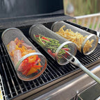 Southern Chic Rolling Barbecue Grill Basket – Locking Latch & Rotating Design for Grilled Veggies & Meat