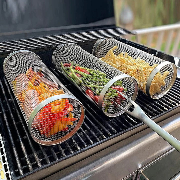 Southern Chic Rotating Rolling Barbecue Grill Basket With Locking Latch