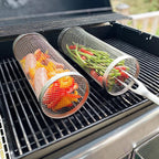Southern Chic Rolling Barbecue Grill Basket – Locking Latch & Rotating Design for Grilled Veggies & Meat