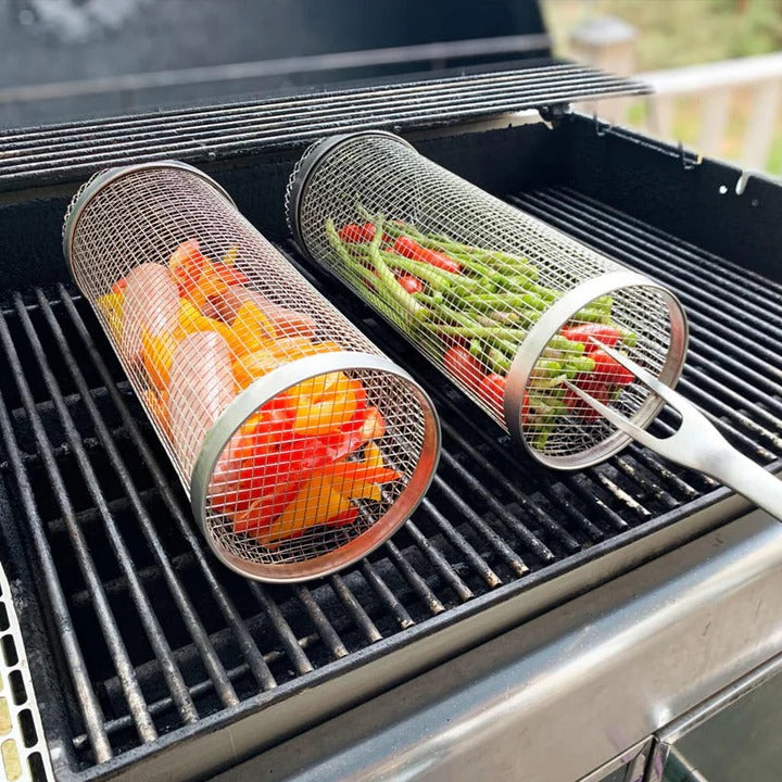 Southern Chic Rotating Rolling Barbecue Grill Basket With Locking Latch
