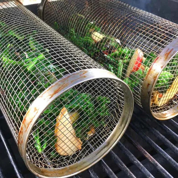Southern Chic Rolling Barbecue Grill Basket – Locking Latch & Rotating Design for Grilled Veggies & Meat