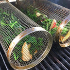 Southern Chic Rotating Rolling Barbecue Grill Basket With Locking Latch