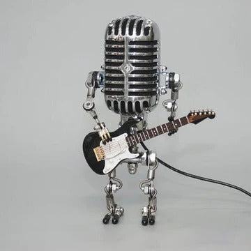 Southern Chic Vintage Robot Lamp with Guitar – Metal Microphone Musician Desk Light