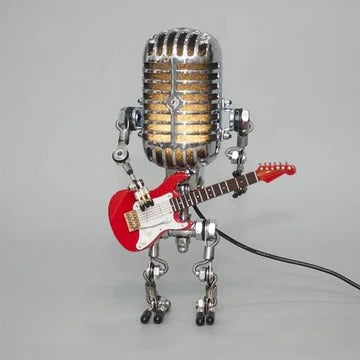 Southern Chic Vintage Robot Lamp with Guitar – Metal Microphone Musician Desk Light