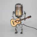 Southern Chic Vintage Robot Lamp with Guitar – Metal Microphone Musician Desk Light