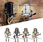 Southern Chic Vintage Robot Lamp with Guitar – Metal Microphone Musician Desk Light