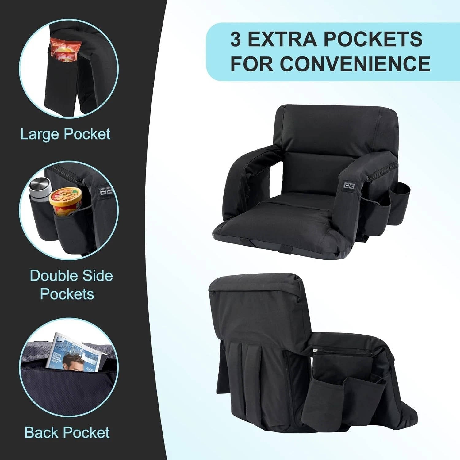Southern Chic Stadium Seat with Heat & Back Support – Portable Padded Bleacher Cushion Chair