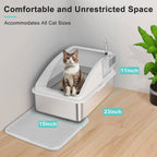 Southern Chic Stainless Steel Cat Litter Box, L Enclosed With Lid, Metal Scoop, Mat Included