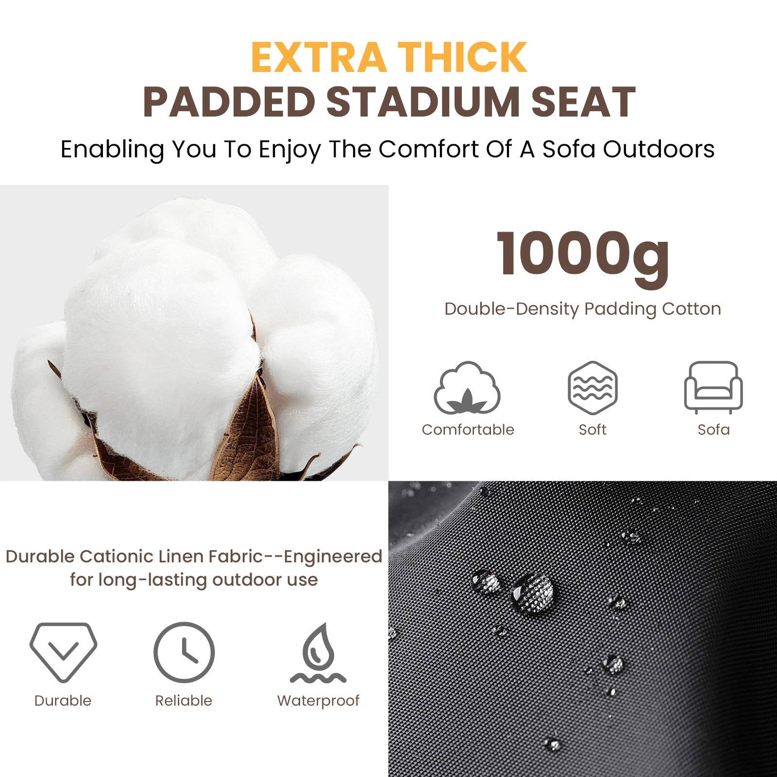 Southern Chic Stadium Seat with Heat & Back Support – Portable Padded Bleacher Cushion Chair
