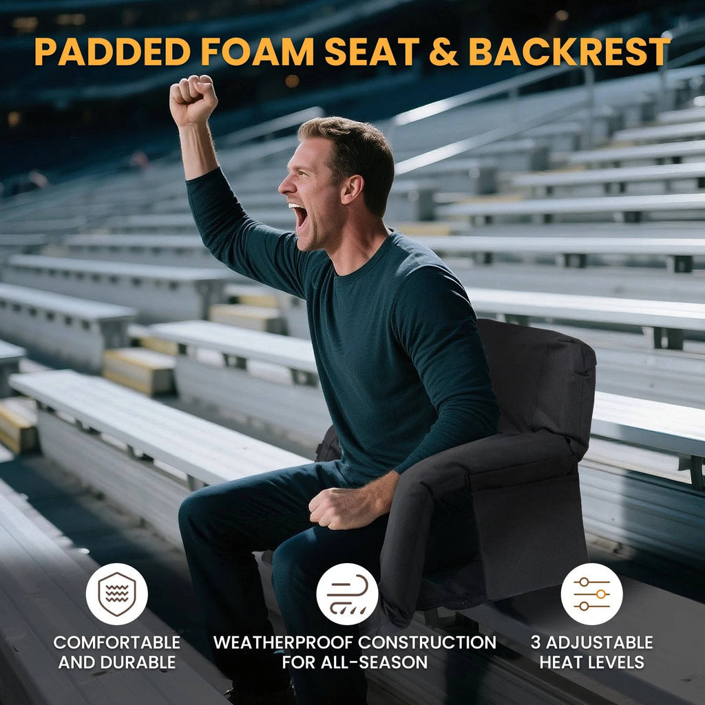 Southern Chic Stadium Seat with Heat & Back Support – Portable Padded Bleacher Cushion Chair