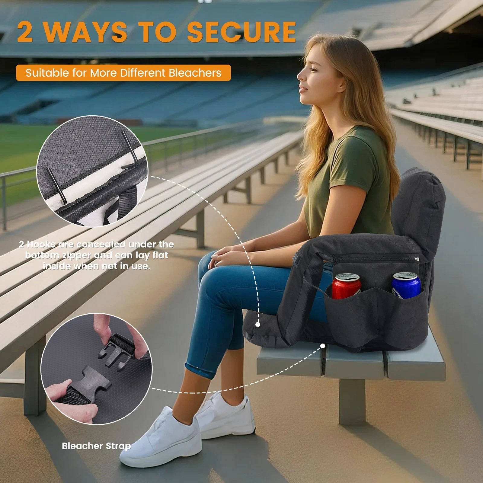 Southern Chic Stadium Seat with Heat & Back Support – Portable Padded Bleacher Cushion Chair