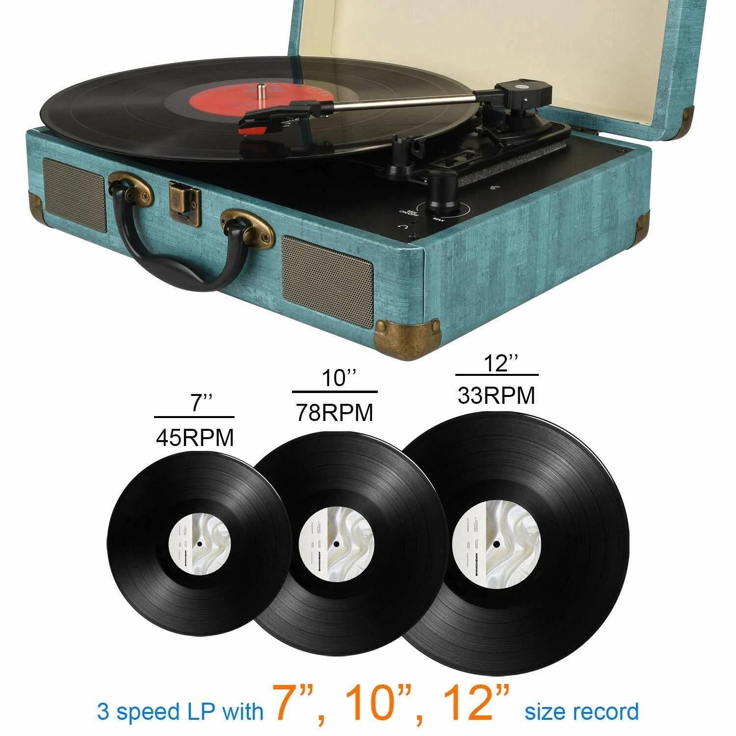 Sweet Southern Chic Record Player Vintage 3 Speed Bluetooth Vinyl Turntable
